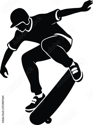 Skateboarder Performing Kickflip Trick Move