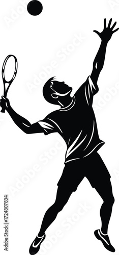 Tennis Player Serving Ball Dynamic Action Pose on Transparent Background