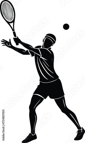 Tennis Player Swinging Racket Forehand Stroke on Transparent Background