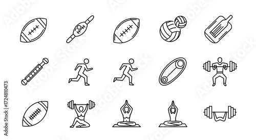 Fitness and Sports Icons: Diverse Activities in Minimalist Line Art Style