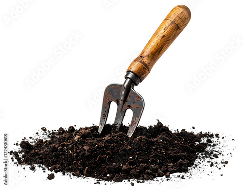 Dark soil, antique-style garden fork