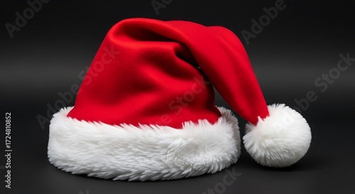 Festive Santa Hat on Black Background: Holiday Season Symbolism