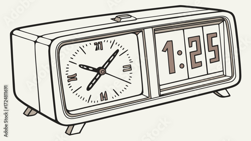 An illustration of a retro alarm clock showing the time as one twenty five on a white background created with generated ai 