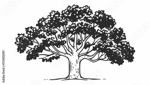 Illustration of a large tree with dense foliage and visible branches in a monochrome style drawing art created with generated ai 