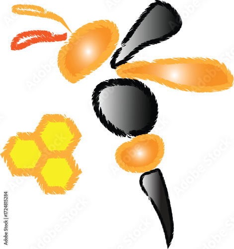 Stylized Illustration Of A Bee With Orange And Black Segments And A Honeycomb Pattern