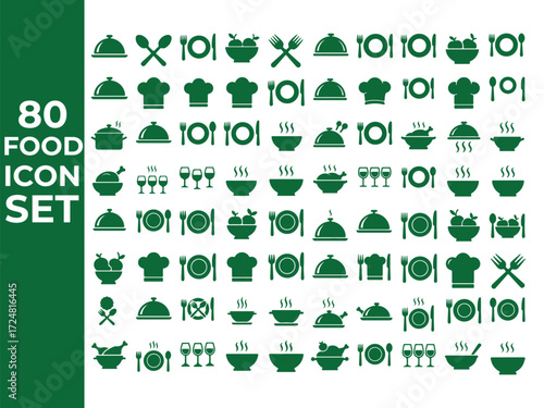 Food icons set, plate, fork, knife and spoon, set logotype menu, cutlery icon, tableware sign, catering icons, restaurant signs
