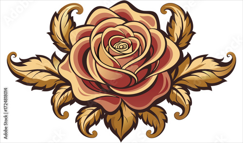 Red rose vector illustration isolated on white background, perfect for a vintage floral design pattern
