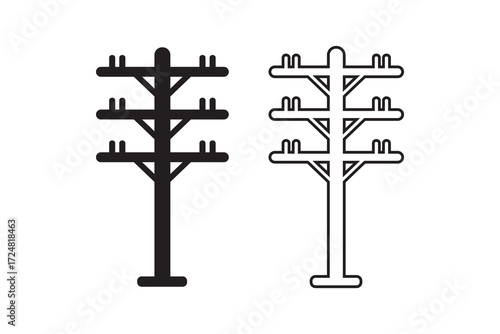 Black and white electricity poles on clean background