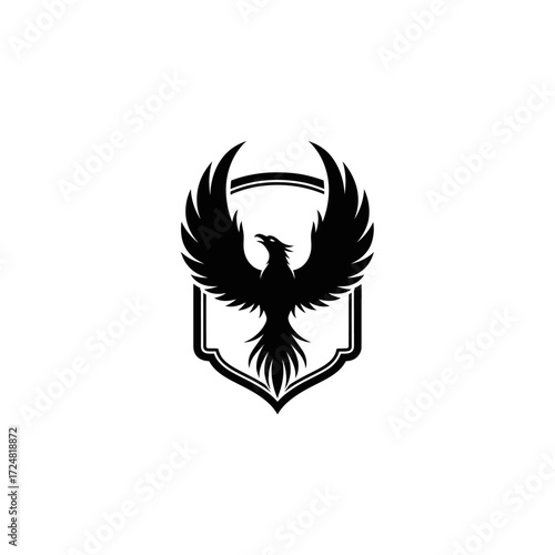 Modern Symbolic Logo Phoenix Rising From Flames In An Ornate Crest Transformation Power