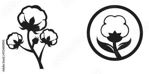 Cotton plant flower vector silhouettes