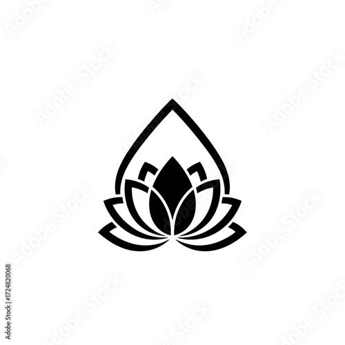 Organic Minimalist Logo Blooming Lotus Flower Within A Gentle Teardrop Enclosure Beauty Wellness