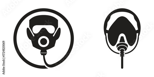 Medical oxygen mask vector silhouette illustrations