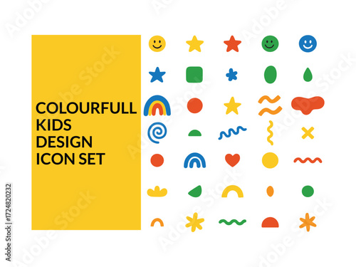 Bright kids design with line colorful icons arranged in vector template