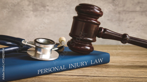 Gavel and stethoscope on a book titled 