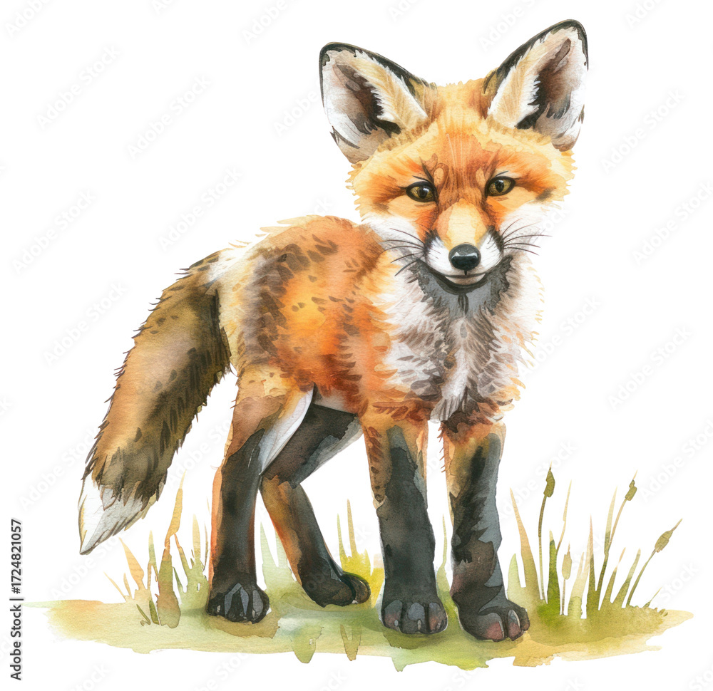 Obraz premium PNG Watercolor fox standing grass