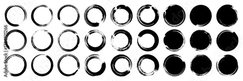 Grunge circles, brush strokes, lines, ink smudges, hand-drawn scribble shapes. Handmade sketchy marks, acrylic stains, charcoal streaks. Paint textures, dry brush effect. Vector illustration