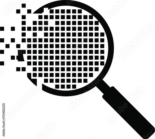 Magnifying Glass over Pixel Grid Silhouette

