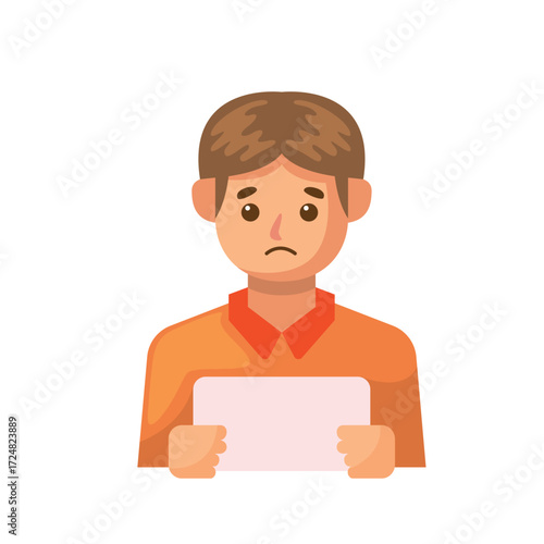 Sad boy holding a blank sign