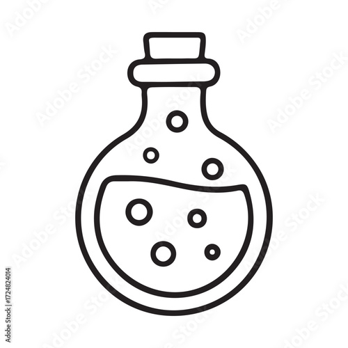 Illustration of a bottle with potion and bubbles