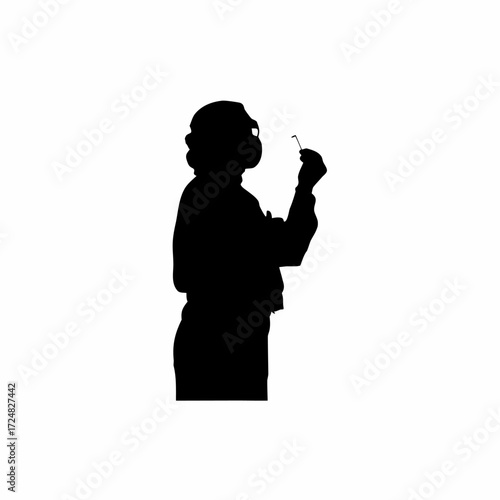 Silhouette of lab technician preparing throat swab sample isolated on white background