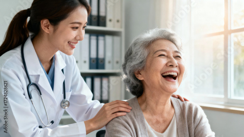 Wallpaper Mural Smiling doctor elderly woman healthcare support happiness medical office trust care Torontodigital.ca