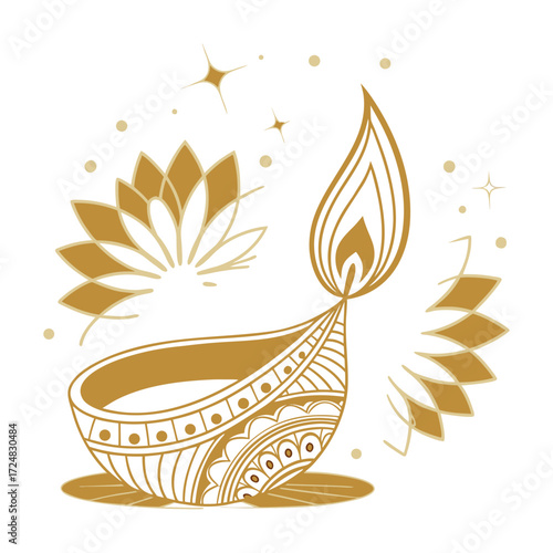 Golden Diya and White Lotus Minimalist Design