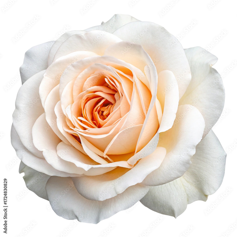Obraz premium White rose with peach center isolated on transparent background 