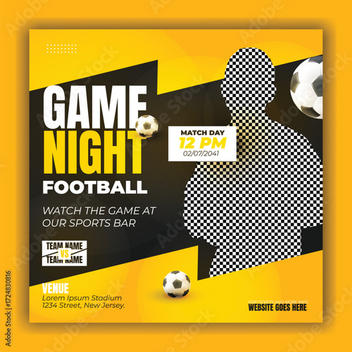 Soccer and football social media post . Match day poster design for sport event promotion