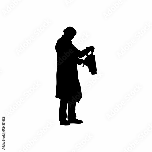 Silhouette of lab sample collector safely packing infectious sample isolated on white background