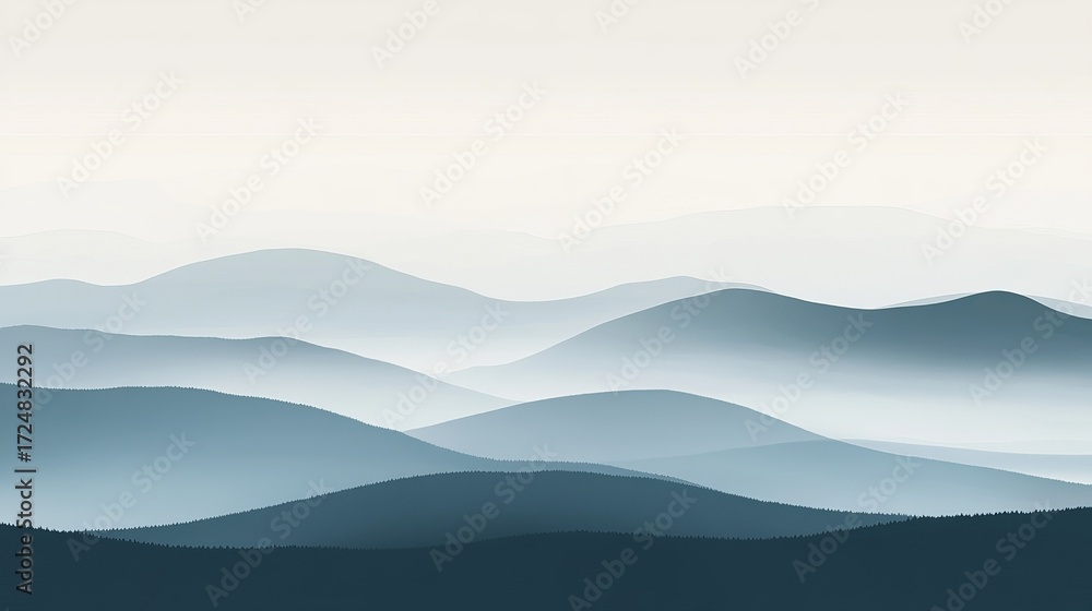 Fototapeta premium Serene mountain layers fade into misty atmospheric distance, evoking tranquility and vast natural beauty for peaceful retreats