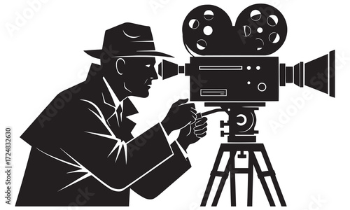 Silhouette Cameramen Operating Professional Cameras on Tripods Filming 