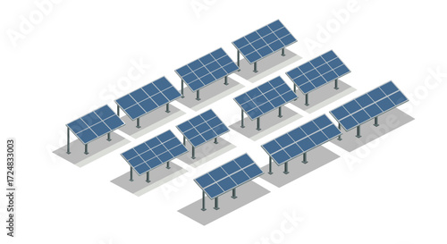 Isometric solar panel array in a grid formation for renewable energy projects
