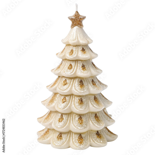 Christmas tree-shaped candle isolated on transparent background  
