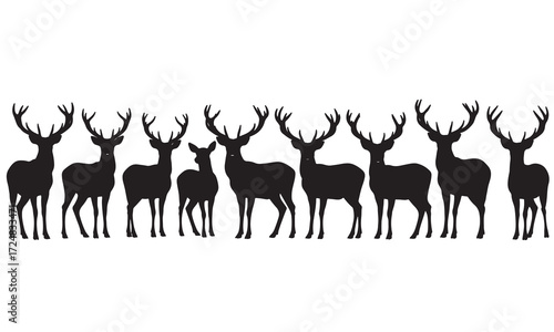 Silhouettes of Multiple Deer Wildlife Animal