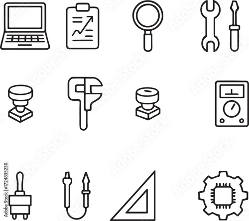 Set of Line Art Engineering and Technology Icons