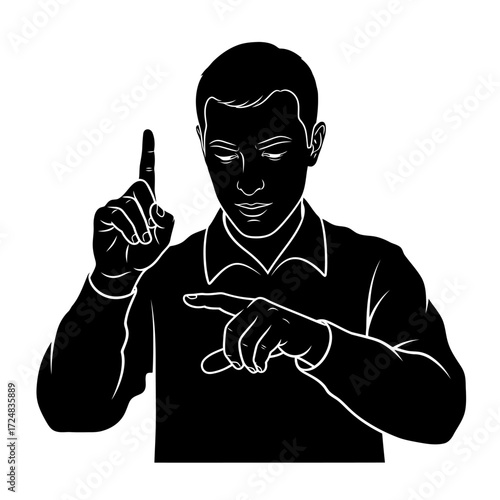 Communicative Vector Silhouette of a Male Sign Language Interpreter Conveying Information