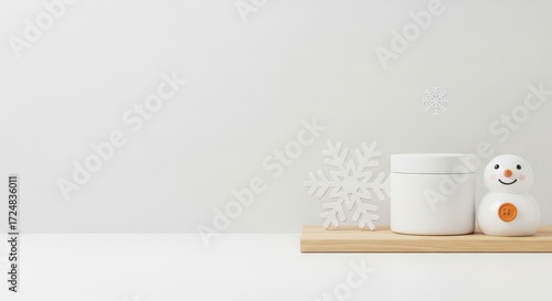 Winter Skincare Product Displayed With Snowman And Snowflake Decoration