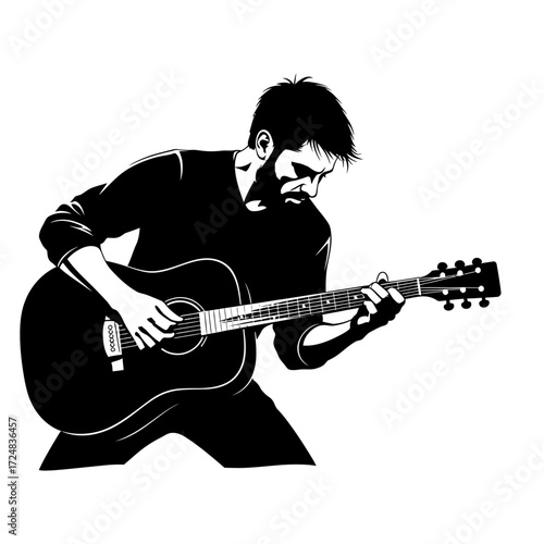 Creative Black Vector Silhouette of a Musician Playing Guitar Highlighting Passion Performance