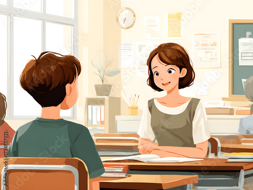 woman teacher talking with a student 