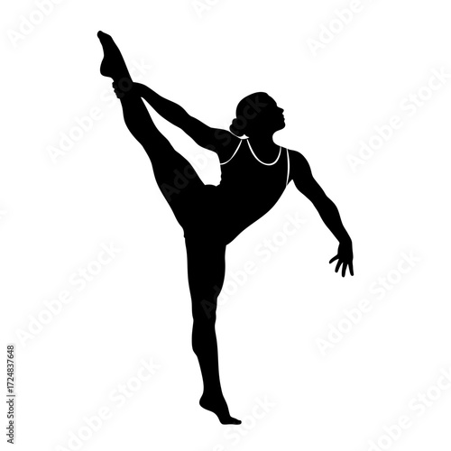 Dynamic Silhouette of a Gymnast Performing an Acrobatic Floor Routine Flexibility Movement