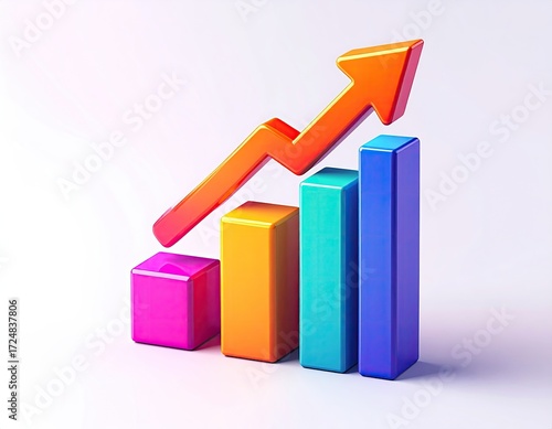Colorful 3D bar graph with upward trending arrow, illustrating growth and progress Free Download Colorful 3D bar graph with upward trending arrow, illustrating growth and progress - GFXLoad
