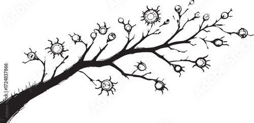 Flowering Tree Branch Silhouette | Elegant Botanical Blossom Minimalist Nature Line Art Design
