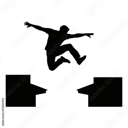 High Energy Vector Silhouette of an Urban Parkour Explorer Executing a Stunt Freerunning