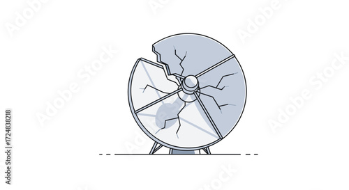 Broken Satellite Dish: A satellite dish, fractured and damaged, symbolizes disrupted communication. This image is a metaphor for interruption and failure. 