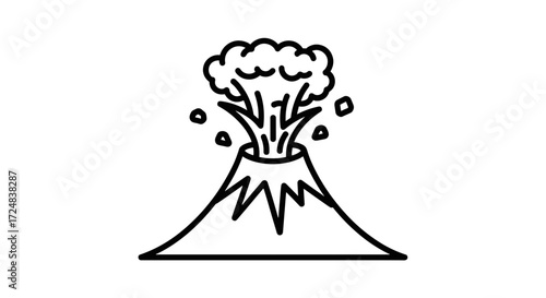 Volcano Eruption: A monochromatic illustration of a volcanic eruption. A peak with the majestic outline, complete with spewing smoke and debris into the air.