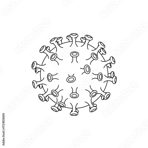 A detailed outline illustration of a spherical virus with projections resembling a crown, emphasizing its characteristic structure