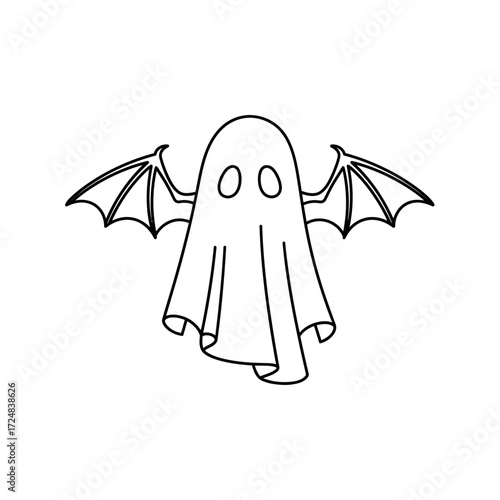 Cute Ghost with Bat Wings Outline Icon for Halloween