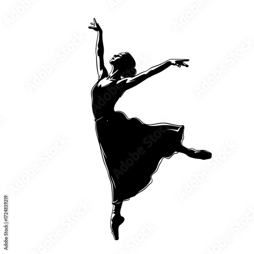 Graceful Black Vector Silhouette of a Dancer Leaping Symbolizing Artistic Expression Freedom