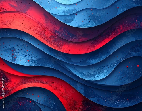 Abstract Red and Blue Wave Design.