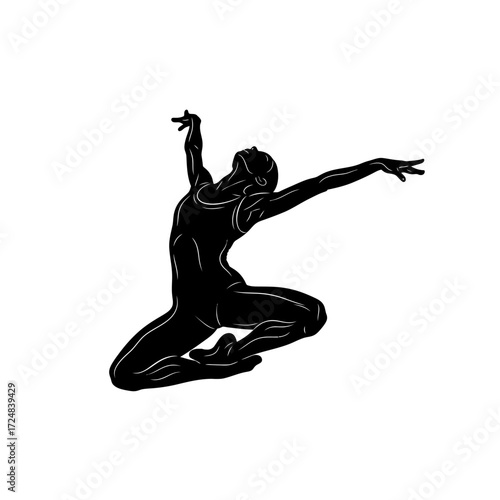 Dynamic Dancer Leaping Silhouette Black Vector Symbolizing Movement and Artistic Grace